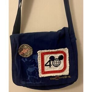DISNEY 40TH ANNIVERSARY MESSENGER Patches Blue Mickey Denim Memorabilia Bag!